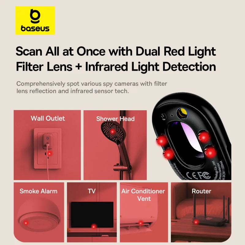 [Nieuw] Baseus Cameradetector Intelligente verborgen camerasignaalgadget Beveiligingsalarm Anti Spy Candid Gluren Beschermingsdetector